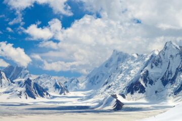 Majestic view of Snow Lake on the Biafo Hisper Glacier in the Karakoram Range.